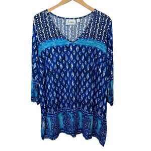 Linea by Louis Dell'Ollio Womens Tunic Top Size 1X Blue Stretch Comfort Pullover